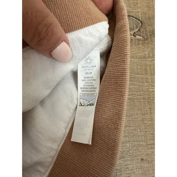 Striped Ribbed Seamless Cropped Tank Top XS By Offline Brown & White Stretch Cot - Picture 4 of 5